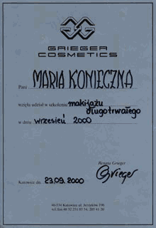 Dyplomy Gabinetu Kosmetycznego Maria